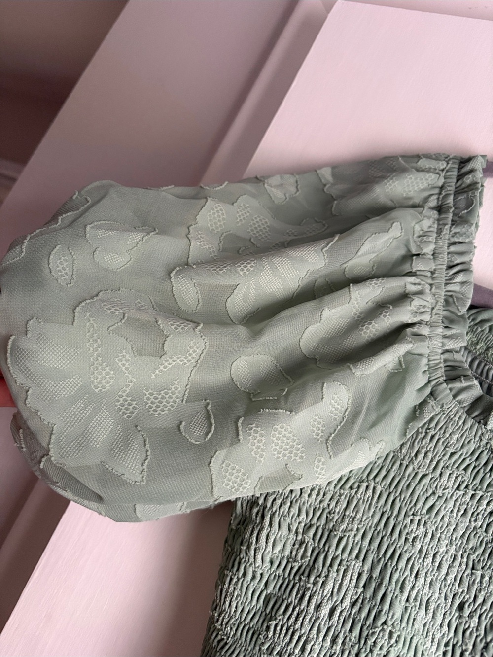 Polagram Sage Green Smocked Puff-Sleeve Midi Dress - Picture 3 of 8
